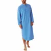 Masculino Cott Butt-down Sleep Robe Solid Color Stand Neck Lg Sleeve Nightgown Fi Confortável Home Loose Bathrobe d0ph #