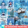 Stitch Blue Winter Snow Gnome Bienvenue AB Northern Lights Diamond Painting Mosaic Needlework Full Broidery Room Decor Cartoon Art Gift