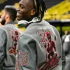 Herrjackor Trendiga Europa och USA: s nya Mens Bomber Jacket Hip-Hop Letters Broderi Splicing Leather Baseball Suit Y2K Jacket T240326