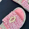 Mulheres chinelos plataforma saltos sandálias designer tweed clássico deslizamento em slides luxos textura acolchoada mulas com sacos de pó pêssego rosa preto meninas ao ar livre sapato de praia