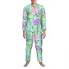 Пижамы с цветочным садом, мужские пижамы с принтом бабочки Kawaii, одежда для сна для отдыха, осень, комплект из 2 предметов, винтажный пижамный комплект большого размера, 29OX #