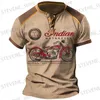 Męskie koszulki Summer Mens Henley Shirt Graphic Motorcycle Henley odzież odzież 3D Drukuj na zewnątrz Krótki slve-dół mody T240325