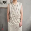 Hommes Vêtements D'été Rétro Asymétrique Style Chinois Coton Lin Débardeurs Y2K Casual Noir Blanc Lâche Sans Manches T-shirt Gilet 240321