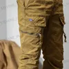 Pantaloni da uomo Primavera e autunno Americano retrò Pantaloni cargo da uomo legati ft marchio di moda sciolto pesante lavaggio pantaloni casual con tasche grandi T240326