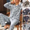 2024 Frühling Herbst Streifen Cott Pyjamas Casual Plaid Pyjama Männer LG Sleeve Nachtwäsche Atmungsaktive Komfortable Housewear Anzug 3XL U2Uq #