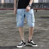 Summer Mens Casual Denim Shorts Fi Multi-poches Couleur unie Bleu clair Cargo Bermuda Ripped Jeans Shorts Grande Taille 28-42 A5yh #