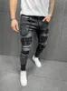 homens rasgados jeans skinny motociclista de alta qualidade preto disred slim-fit lápis calças locomotiva zíper calças jeans hip hop b5cx #