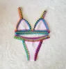 Sexig krokkant Färg Bikini Tvådelar Set Color Matchande Neoprene Crochet Beach Swims Doens Swimsuit