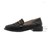 Kleidschuhe 2024 Eleganter Frühling Herbst Flacher Mund Single Damen Bequemer runder Kopf Niedriger dicker Absatz Loafers Größe 32-43 20-16