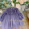 Girl Dress Infant Baby Birthday Party Wedding Princess Baptism Pearls Long Sleeve Kids Clothes Evening Tulle Tutu Lace Dresses 240325