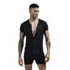 Pyjamas siamois pour hommes Onesies Vêtements pour la maison Super-élastique Confortable Snap Butt Combinaison Hommes Vêtements de nuit T-shirts de couleur unie q5ZN #