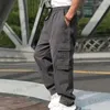 Männer Hosen Männer Casual Cargo Hosen Elastischer Bund Kordelzug Multi Taschen Hip Hop Hosen Gerade Breite Bein Lange Hosen T240326