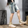 Zomer gesplitste retro vintage denim shorts jeans heren rechte high street trendy ontwerpmerk dagelijkse casual broek k1y6#