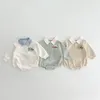 Ankomst baby pojkar lång ärm tecknad romper vändning krage spädbarn barn jumpsuits småbarn bodysuits ren bomull 03y 240325