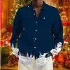 メンズカジュアルシャツ2024シャツパターンスノーフレーク3Dプリンティングクリスマスストリート長袖ボタンラペル衣類レトロデザイン通気性