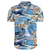 Hawaiian floral casual men's shirt printed short sleeved Korean fashion clothing oversized floral print top