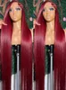 Perruque Lace Frontal Wig naturelle lisse rouge bordeaux 13x6 HD, cheveux humains, pre-plucked, couleur 99J, 13x4, pour femmes