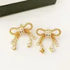 sweet bowknot designer earrings 18k gold luxury brand shing Crystal bling diamond bow Earrings for women Earring ear rings party jewelry gift
