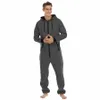 men's Solid Color Onesie Pijama Overseize Zipper V Neck Lg Sleeve Hoodie Sleepwear Rompers Adult Warm Comfortable Homewear R5q9#