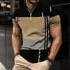 Męskie koszulki męskie koszulka zip polo 3d pasek druk mody odzież letnia biznes swobodna koszulka męska koszula polo zip krótki strt top t240325