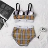 Designer Hot Sell Bikini Brust Sammeln Frau Sinn Strand Tragen Sommer Badeanzug Sexy Sling Strap Bur Design Muster Plaid Badeanzug Hohe Qualität Damen Größe