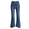 Micro Fleared Jeans för Womens Autumn New 2023 Hög midja Löst passande smal oregelbunden råa kantbenbyxor