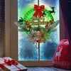 Couronne de fleurs décoratives pour fenêtre de noël, accessoires de bricolage suspendus en rotin, décorations de fruits rouges brillants, lumières Led de vacances