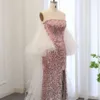 Sequin Sharon Pink dedi Ombre Dubai denizkızı gece elbiseleri tüylü Cape Arapça Kadın Düğün Ellikleri SS514