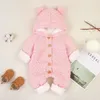 Född babykläder Cardigan Hooded Rompers Autumn Winter Girl Boy Fashion Spädbarn Kostym Kids Toddler Cashmere Knit Jumpsuit 240322