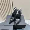 New patent Leather pointed toe Slingback sandals Pumps shoes stiletto Heels sandals 10.5cm women's High heel Luxury Designer Dress shoes square Size 35-42 With box