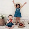 2023 Summer Children Denim Set Brodery Baby Romper Sister Brother Match Clothes Girls Dresses Korean Style 240325
