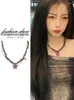 Chains Pink Butterfly Pendant Double Stacked Necklace Female Light Luxury Temperament Clavicle Chain Sweet Cool Wind