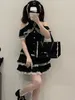 Skirts Japanese Kawaii Mini Cake Skirt Womens Black Casual Elegant Lolita Sexy High Waist Lace Y2k Aesthetic Sweet Gothic Faldas