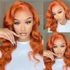 13x4 Ginger Orange Body Wave Human Hair Spets Frontal Wig HD Transparent spets frontala mänskliga hår peruker spetsar peruker för kvinnor