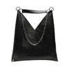 Totes Punk Black Messenger Bags Metal Chain Shoulder Straps Ladies Fashion PU Crossbody Handbags