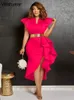 Sexy Flare Short Sleeve High Side Split Ruffles Bodycon Midi Dres Autumn Evening Wedding Party Birthday Vestidos Elegant 240315