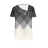 2024 Summer Casual Womens Top Femme Tshirt Short Sleeve Vneck Bottons Plaid Print T Shirt For Women Tops Tshirts 240320