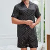 Erkekler Nightwear Pijama Kıyafet Saten Pijamalar Seti 2 PCS Salon Giyim Erkek Yaz Sweetwear Homewear Kısa Kollu Gömlek O9mg#