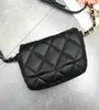 Top Quality Famoso Novo Couro Genuíno Bolso de Pele de Cordeiro Bolsa de Cintura com Cinto de Corrente Preto Clássico Diamante Padrão de Verificação Women034133924