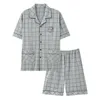 Big Size M-4xl Men Pyjama Set Summer Sleeve Sleepwear Sleepwear Malle Town-Down Collar 100% COTT PIJAMAS W27Z #