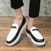 Черно-белые мужские вулканизированные туфли, слипоны из искусственной кожи, мужские туфли, размер 38-46