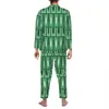 Mid-century Pant Art Pyjama Set Retângulos Verdes Moda Pijamas Casal Manga LG Quarto Vintage 2 Peças Roupa de Dormir v8J7 #