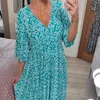 Sommer elastische Taille langes Kleid lässig V-Ausschnitt Kurzarm lose Partykleider Muster gedruckt böhmischen Strand 240320