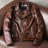 new Arrivals Mens Genuine Leather Jacket Coat Vintage Brown Cowhide Aviator Coat Winter Men Fi Jacket Plus Size Topcoat S7DW#