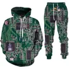 MEN MENTURITS FUNCHING SHIP Electronic 3D Print Tracksuit مجموعة سروال هوديي غير رسمي 2pcs تعرق كبير في الأزياء.