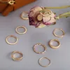 Cluster Rings Gold Color Geometry Shape Joint Ring Set For Women Cute Multi-Layer Zinc Alloy Jewelry Anniversary Gift