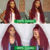 Deep Wave Bourgogne 13x4 Transparent Glueless Red Wig Colored Spets Front Human Hair Wigs Curly 13x6 HD Spets Frontal Wig For Women