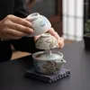 Conjuntos de chá Ice Grey Manhua Travel Tea Set Cerâmica Quick Cup Ao Ar Livre Portátil Chinês