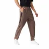 Pantalons décontractés épissés kaki Pantalons en coton et en lin pour hommes Printemps Eté Fi Hommes Pantalons Vert Abricot Couleur Pantalons à lacets I9Jy #