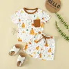 Kledingsets Westerse Baby Boy Outfit Boerderij Kip Koe Print Korte Mouw T-shirt Casual Shorts Set Peuter Zomerkleding